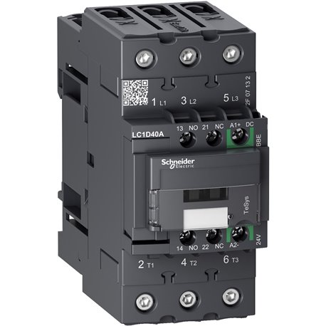 SCHNEIDER, 3 Pole, 40A, 24V DC Low Comsumption, TeSys D-model Power Contactor