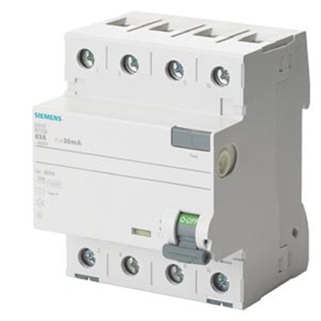 SIEMENS, 80A, 4 Pole, 100mA Betagard 5SV, class AC RCCB