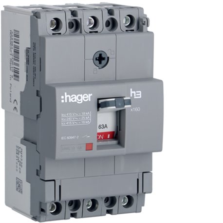 HAGER, 3 Pole, 63A, X160 MCCB