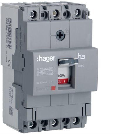 HAGER, 3 Pole, 100A, X160 MCCB