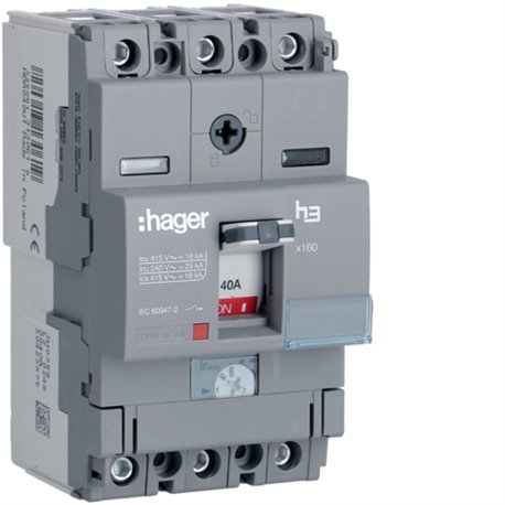 HAGER, 3 Pole, 40A, X160 MCCB