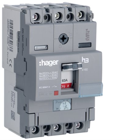 HAGER, 3 Pole, 63A, X160 MCCB