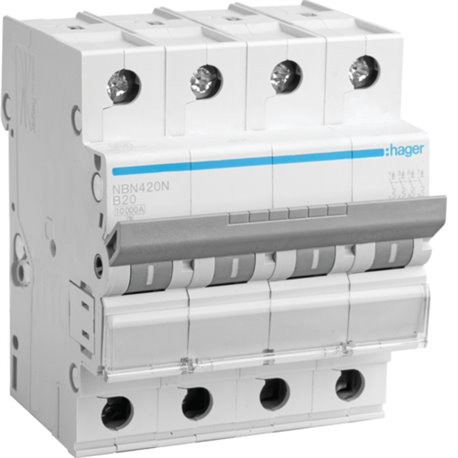 HAGER, 4 Pole, 20A, NBN TYPE, B-CURVE MCB