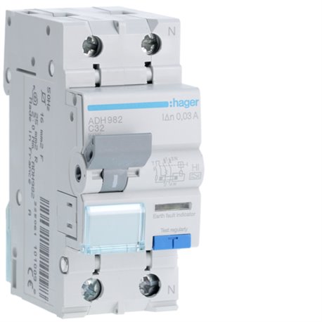 HAGER, 2 Pole, 32A, 30mA, HI TYPE, RCBO