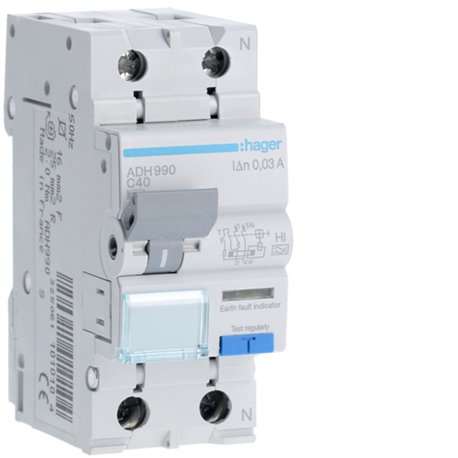 HAGER, 2 Pole, 40A, 300mA, HI TYPE, RCBO