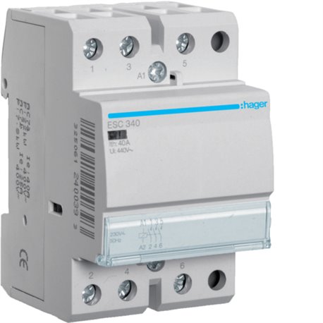 HAGER, 40A, 230V, TYPE 1, CONTACTOR