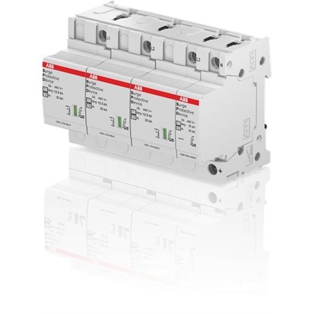 ABB, 3 Pole+N, 440V, 12.5kA, TYPE 1+2-METAL OXIDE VARISTOR, SPD