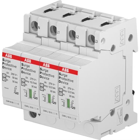 ABB, 3 Pole+N, 440V, 12.5kA, TYPE 1+2-METAL OXIDE VARISTOR, SPD